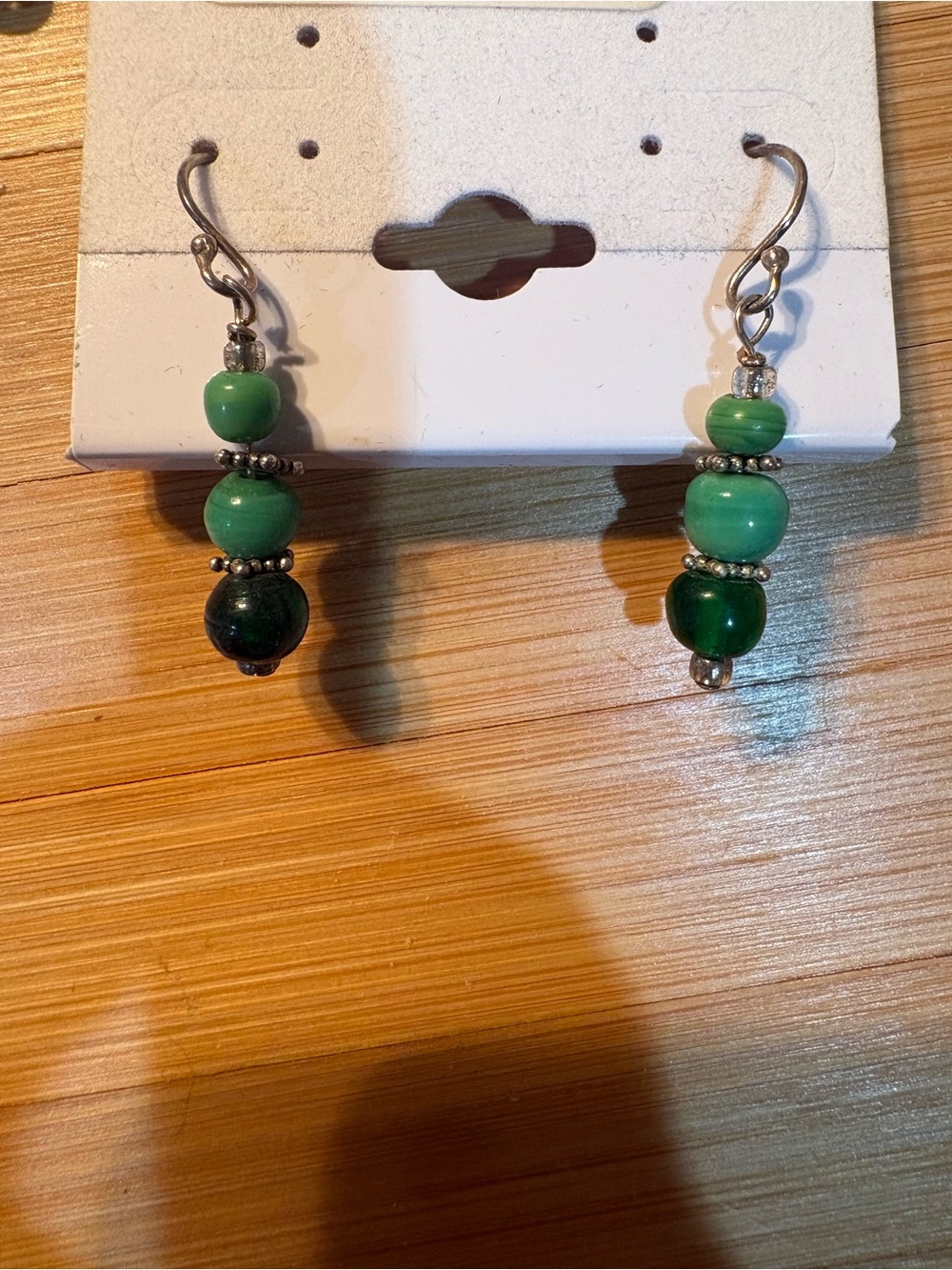 Green Bead Drop Earrings - Unbranded